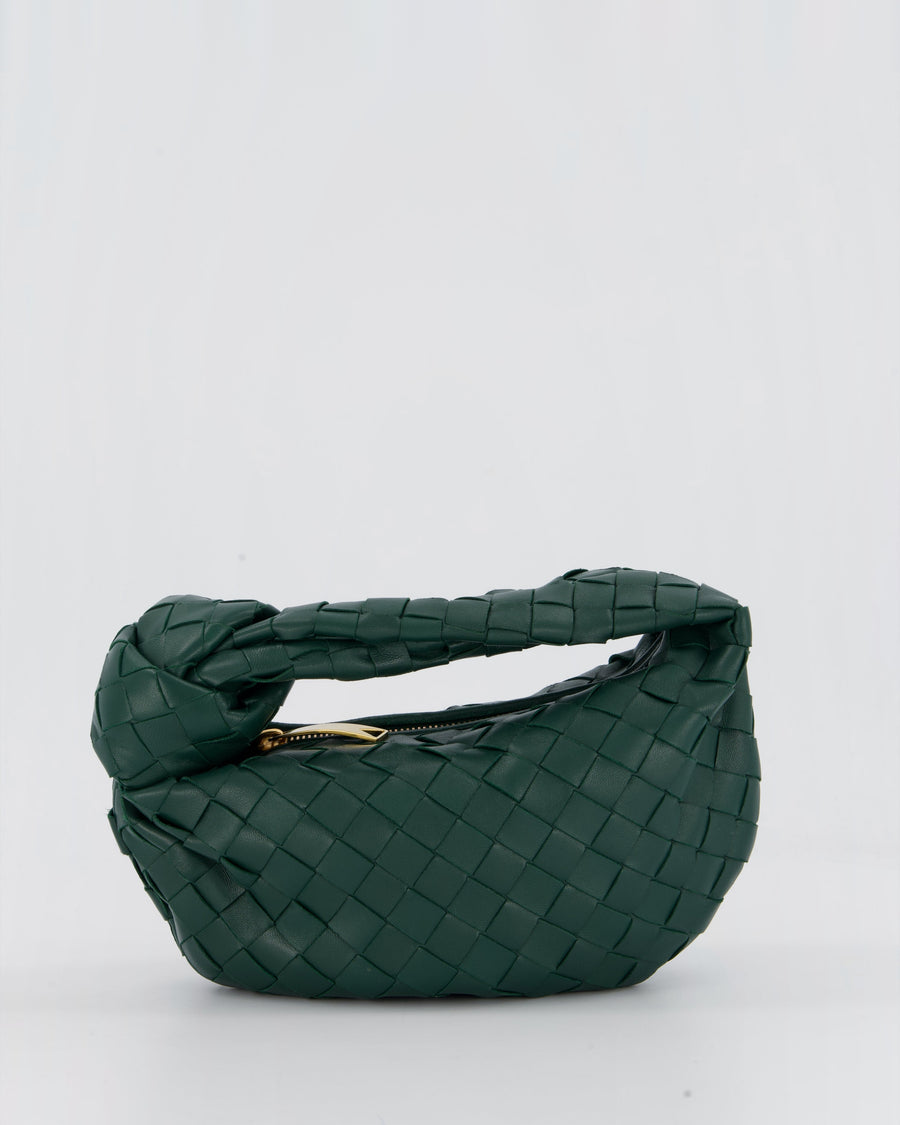 Bottega Veneta Forrest Green Mini Jodie Bag in Intrecciato Calfskin Leather with Gold Hardware