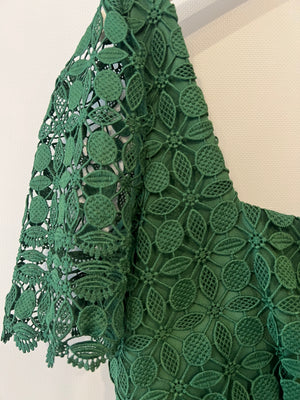 Self Portrait Green Lace Short Sleeved Midi Dress Size UK 14