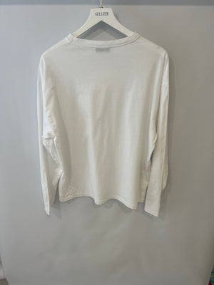 Miu Miu White Long Sleeve Top with Stitched Logo Detail Size M (UK 10) RRP £670