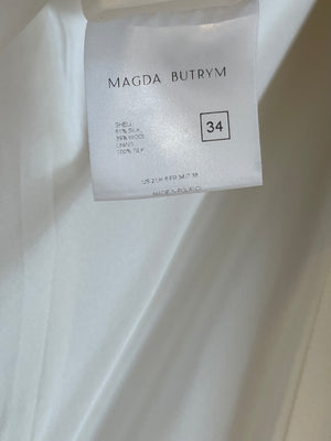 Magda Butrym Cream Satin Oversized Blazer Jacket with Padded Shoulders Size FR 34 (UK 6) RRP £2,070