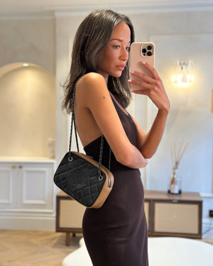 Chanel Black and Brown Two-Tone Quilted Camera Bag in Quilted Lambskin Leather with Ruthenium Hardware