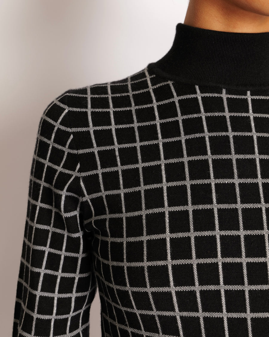 Hermès Black and White Cashmere Checkered High Neck Jumper Size FR 34 (UK 6) RRP £1,500