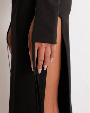 The Attico Black Long-Sleeved Midi Dress with Front Cut Out Details and Side Slit Size FR 38 (UK 10) RRP £950