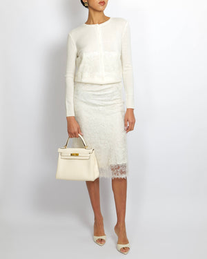 Ermanno Scervino White Wool and Lace Cardigan and Skirt Set with Sequin Embellishments Size IT 38 (UK 6)