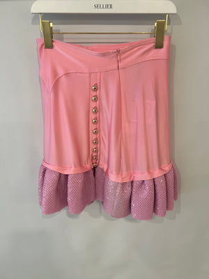 Paco Rabanne Pink Mini Skirt with Sequined Pleated Hem and Gold Buttons Detail Size FR 36 (UK 8)