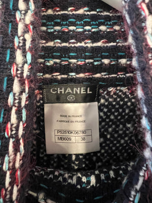 Chanel Navy and Red Cashmere Knitted High-neck Jumper and Midi Skirt Set Size FR 38 (UK 10)