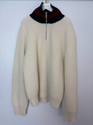 Gucci Beige Menswear Ribbed Long Sleeve Jumper with Zip Detail UK XL (EU 52)