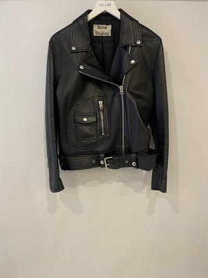 Acne Studios Black Lambskin Leather Biker Jacket with Pocket Details Size FR 36 (UK 8) RRP £1,600