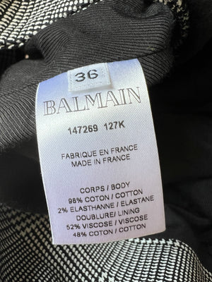Balmain Black & White Checked Cotton Blazer with Gold Buttons Size FR 36 (UK 8)