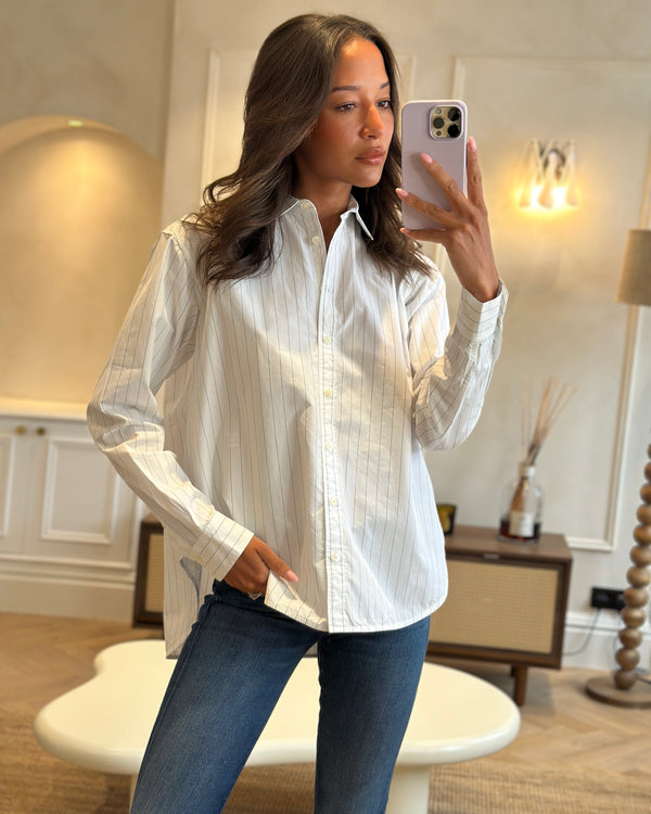 Toteme Pinstripe White Shirt With Logo Embroidery Detail Size FR 36 (UK 8)