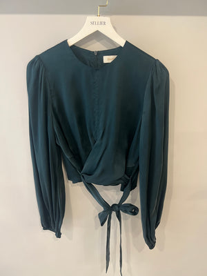 Zimmermann Dark Green Silk Long-Sleeved Wrap Top Size 2 (UK 12)