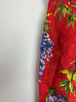 Dolce & Gabbana Red Floral Print Midi Skirt Size IT 40 (UK 8)