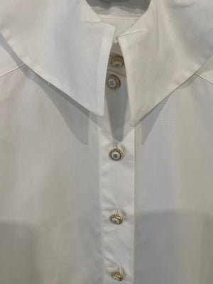 Chanel White Button Down Shirt with Gold and White CC Logo Buttons Size FR 34 (UK 6)