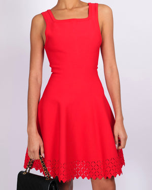 Alaia Red Sleeveless Mini Dress with Hem Cut-Out Details Size FR 38 (UK 10)