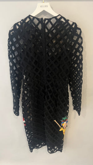 Dolce & Gabbana Black Mesh Caged Midi Dress with Multi-Colour Beach Themed Embellishments, 42 UK 10