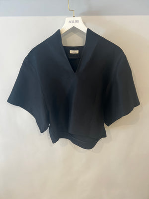 Toteme Black Cotton and Silk Blend Short Sleeved Azzuro Top Size XS (UK 6)