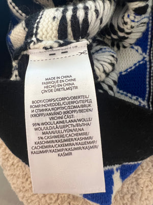Polo Ralph Lauren White, Blue, and Black Wool and Cashmere Intarsia Knit Midi Skirt Size L (UK 12) RRP 495£