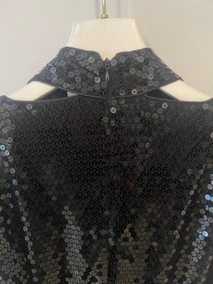 Tom Ford Black Sequin Embellished Mini Dress with Cut Outs and Draped Belt Detail Size IT 38 (UK 6)
