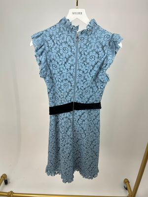 Gucci Blue Lace Short Sleeve Dress with Floral Embroidered Detail IT 40 (UK 8)