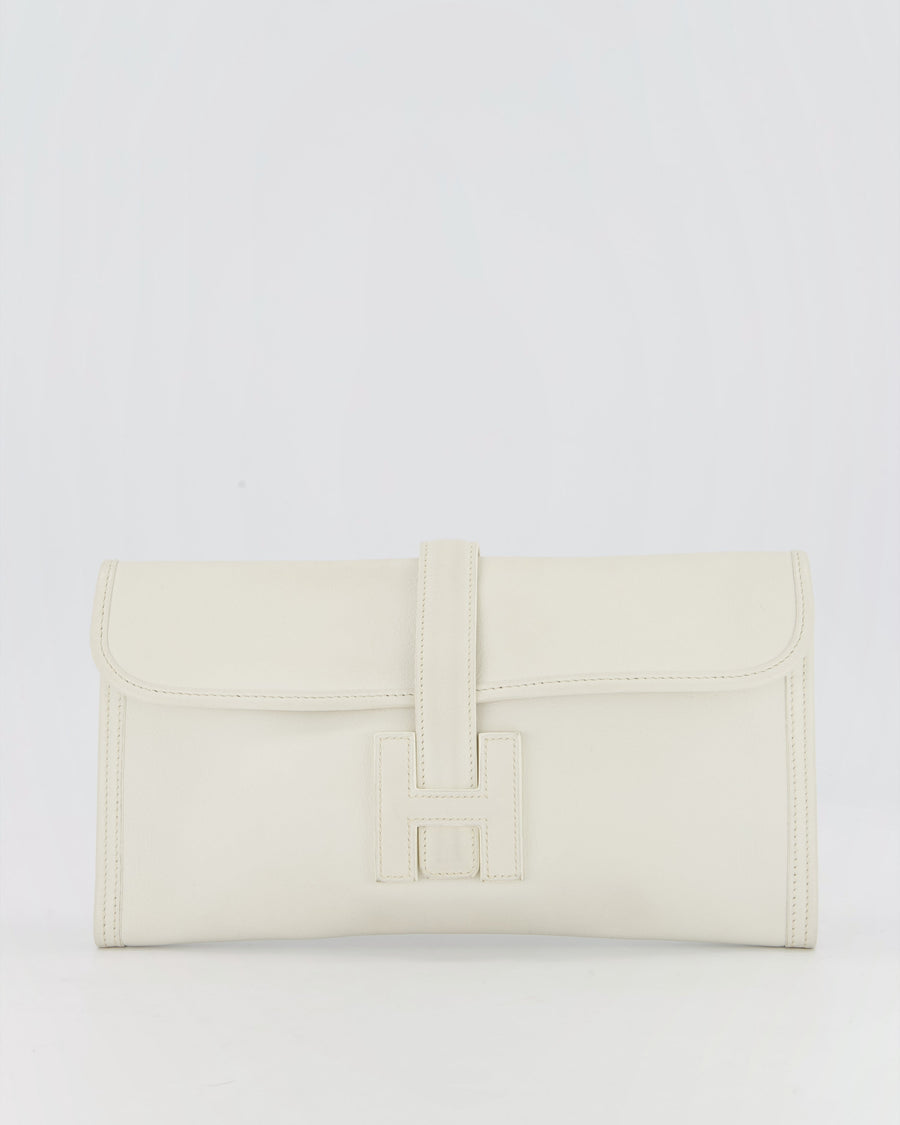 Hermès Jige Elan 29cm Clutch Bag in Blanc Evergrain Leather