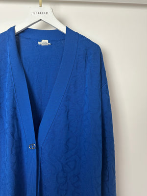 Hermès Electric Blue Silk & Cotton Long Cardigan with Chaine D'Ancre Buttons Size FR 36 (UK 8)