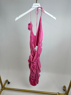 Magda Butrym Pink Rosette Jersey Midi Dress Size FR 40 (UK 12)