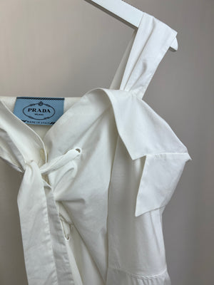 Prada White Poplin Button Down Shirt with Shoulder Strap Detail IT 40 (UK 8)