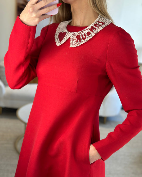 Valentino Red L'Amour Long Sleeve Midi Dress IT 40 (UK 10)