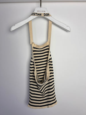 Dior Ecru & Navy Striped Knit Halter Neck Top With Button Detail Size FR 36 (UK 8)