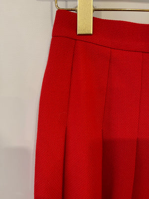 Chanel Vintage Spring 1995 Red Two-Piece Jacket and Pleated Skirt with Gold CC Logo Button FR 40 (UK 12)