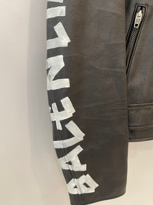 Balenciaga Black Leather Biker Jacket with Logo and Buckle Details Size IT 46 (UK 14) RRP £5,000