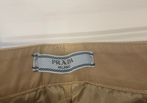 Prada Beige Tailored Wide-Leg Pants with Black Logo Detail Size IT 38 (UK 6) RRP £1,200