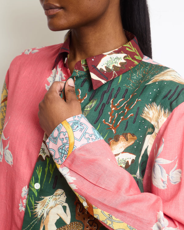 Loewe x Paula's Ibiza Pink and Green Linen Shirt with Prints Size FR 38 (UK 10)