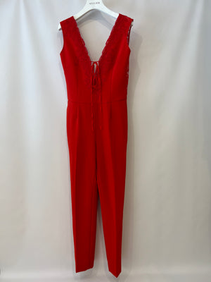 Ermanno Scervino Red Lace Jumpsuit with Tie Detailing IT 42 (UK 10)