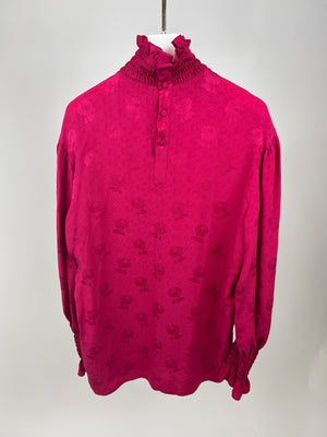 Gucci Fuchsia Silk Blouse with Floral Print Detail IT 38 (UK 6)