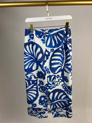 Alexis Blue and White Floral Print Midi Skirt and Tassel Detail Bandeau Top Set Size S (UK 8)