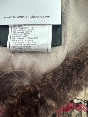 Chanel Red, Beige and Grey Tweed Jacket with Rabbit Fur Trim Detail Size FR 36 (UK 8)