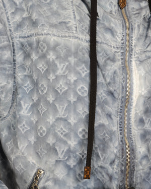 Louis Vuitton Blue Monogram Hooded Windbreaker Jacket with Canvas Brown Monogram Details Size FR 38 (UK 10)