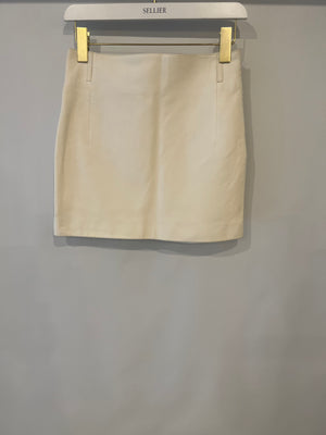 Saint Laurent White Lambskin Leather Mini Skirt with Silver Zipper Detail Size FR 38 (UK 10)