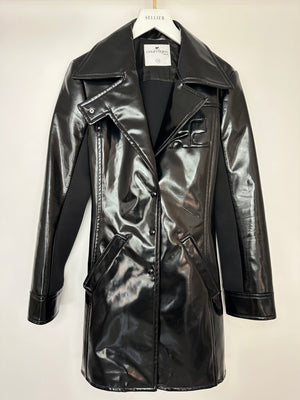 Courrèges Black Patent Logo Coat with Lapel Detail Size FR 38 (UK 10)
