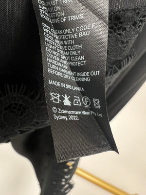 Zimmermann Black Lace Panel Slip Midi Dress with Tie Waist Detail Size 1 (UK 10)