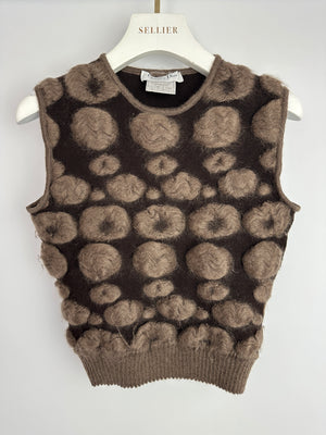 Christian Dior Brown and Taupe Knitted Vest Top and Cardigan with Mohair Embroidery Set Size FR 40/42 (UK 12/14)