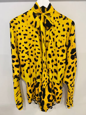 Dolce & Gabbana Yellow, Black Leopard Printed Playsuit Size IT 42 (UK 10)