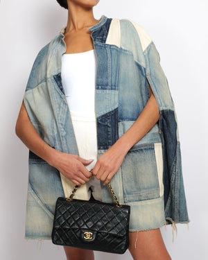 Saint Laurent Blue Denim Patchwork Sleeveless Jacket with Frayed Hem Detail Size XS (UK 6)