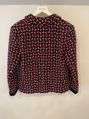 Chanel Fall 2015 Burgundy and Black Tweed Jacket with Black CC Logo Buttons Size FR 40 (UK 12)