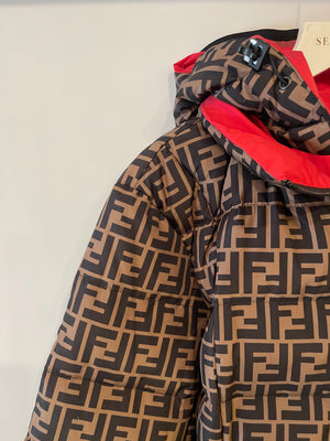 Fendi Red and Brown Reversible Jacket and Trousers Ski Set with Monogram Details Size IT 38 (UK 6)