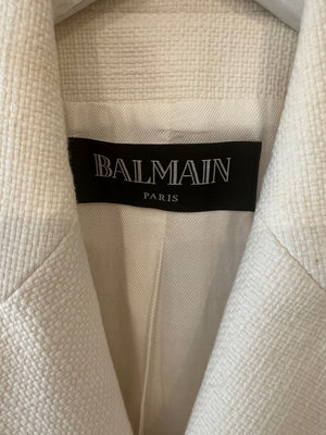 Balmain White Blazer Jacket with Silver Logo Buttons Size FR 40 (UK 12)