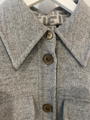 Fendi Grey Wool Belted Coat with FF Logo Lining Gold Logo Buttons Size IT 42 (UK 10) RRP £3,600