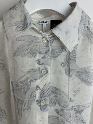 Loewe x Paula's Ibiza White and Blue Parrot Print & Shirt with Back Slit Detail Size FR 32 (UK 4)