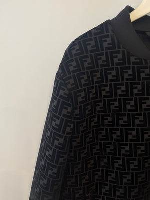 Fendi Menswear Black Suede-Effect FF Logo Jacket Size IT 54 (UK 44) RRP £2,250